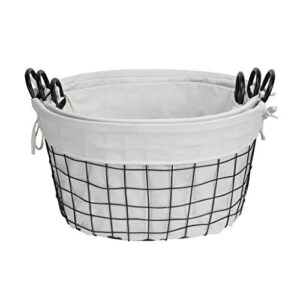 homeroots set of 3 oval white lined and metal wire baskets with handles