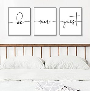 be our guest set of 3 prints guest room wall decor guest bedroom wall art farmhouse guest room decor quotes unframed 11x14inch (be our guest)