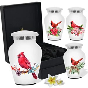cardinal urns white – mini keepsake urns set of 4 – premium box & bags included – small white urns for ashes – honor your loved one with bird cremation urns – perfect for adults & infants