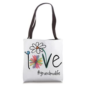 love grandma life, art flower tote bag