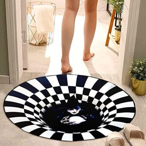 rovepic 3d trap illusion carpet halloween black and white witch bottomless hole optical illusion area rug fluffy anti-skid rug round floor mat funny living room home décor 80 cm in diameter