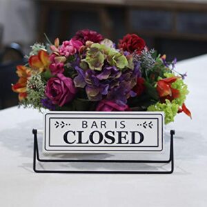 Bar Open and Closed Reversible Sign Metal Tabletop Decal, Embossed Metal Words Modern Freestanding Sign, White/Black