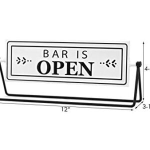 Bar Open and Closed Reversible Sign Metal Tabletop Decal, Embossed Metal Words Modern Freestanding Sign, White/Black