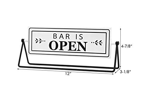 Bar Open and Closed Reversible Sign Metal Tabletop Decal, Embossed Metal Words Modern Freestanding Sign, White/Black