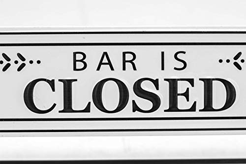 Bar Open and Closed Reversible Sign Metal Tabletop Decal, Embossed Metal Words Modern Freestanding Sign, White/Black