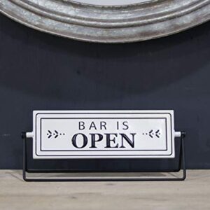 Bar Open and Closed Reversible Sign Metal Tabletop Decal, Embossed Metal Words Modern Freestanding Sign, White/Black