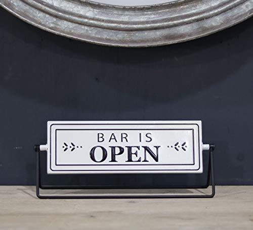 Bar Open and Closed Reversible Sign Metal Tabletop Decal, Embossed Metal Words Modern Freestanding Sign, White/Black