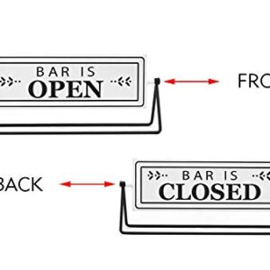 Bar Open and Closed Reversible Sign Metal Tabletop Decal, Embossed Metal Words Modern Freestanding Sign, White/Black