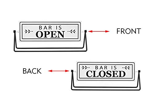 Bar Open and Closed Reversible Sign Metal Tabletop Decal, Embossed Metal Words Modern Freestanding Sign, White/Black