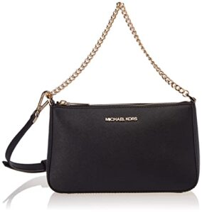 michael kors medium leather zip crossbody purse – black