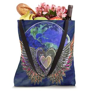 Heart, Angel Wings, Earth, Love, Peace Tote Bag