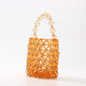 YUSHINY Women Amber Colored Transparent Acrylic Beaded Handmade Bucket Bag for Wedding Party