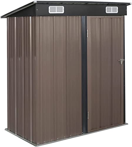 GRAVFORCE 5' x 3' Outdoor Metal Storage Shed, Outdoor Shed, Galvanized Steel Garden Shed with Single Lockable Door, Tool Storage Shed for Backyard, Patio, Lawn (Dark Grey)