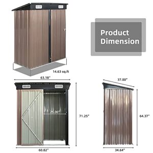 GRAVFORCE 5' x 3' Outdoor Metal Storage Shed, Outdoor Shed, Galvanized Steel Garden Shed with Single Lockable Door, Tool Storage Shed for Backyard, Patio, Lawn (Dark Grey)