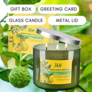 3 Wick Candle | Amber Bergamot Large Candle with Coconut, Jasmine & Balsam | Highly Scented Candles for Home | Natural Soy Candle, Relaxing Coconut Candle, Aromatherapy Candles for Men & Women 15.8 oz