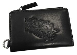 harley-davidson women’s rockin’ roses bar & shield small zip wallet – black