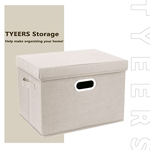 TYEERS Large Collapsible Storage Bins with Lids, Organization Bins for Closet Storage, Clothes Storage, Folding Storage Box with Lids for Home Office Storage - 2 Pack - Beige