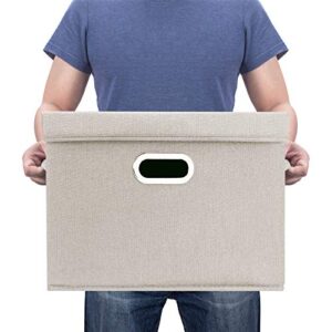 TYEERS Large Collapsible Storage Bins with Lids, Organization Bins for Closet Storage, Clothes Storage, Folding Storage Box with Lids for Home Office Storage - 2 Pack - Beige