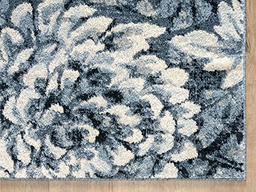 Abani Navy Blue & Cream Floral Design Classic Area Rug Rugs Non-Shedding 7'9" x 10'2" (8x10) Flower Print Traditional Living Room Rug