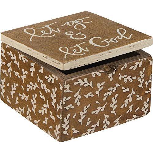 Primitives by Kathy Kitchen Hinged Wooden Box - Let Go and Let God, 4 x 4 x 2.75-inch