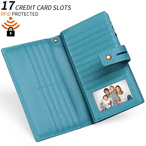 SENDEFN Women's Wallet Large Capacity RFID Blocking Leather Wallets Credit Cards Organizer with Checkbook Holder