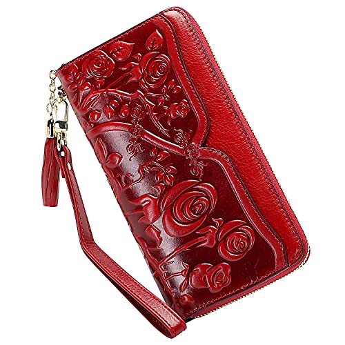 PIJUSHI Designer Handbags For Women Floral Purses Top Handle Handbags Satchel Bags Genuine Leather Wallets for Women Floral Wallet Wristlet Ladies Clutch Purses with Tassel