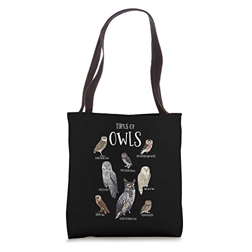 Types of Owls Shirt Educational Cute Owl Lover Tote Bag