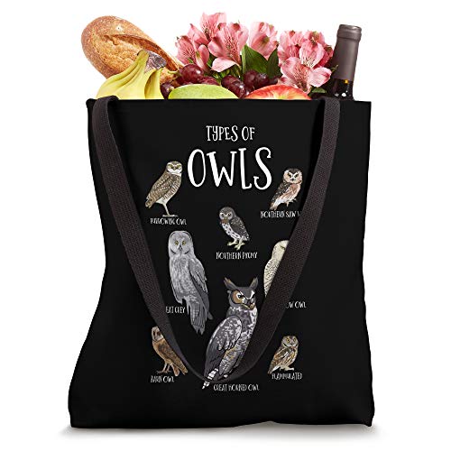 Types of Owls Shirt Educational Cute Owl Lover Tote Bag