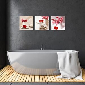 Red Apple Wall Art for Kitchen, SZ Flower Bowl and Dish Canvas Prints Decor for Dining Room (Waterproof Artwork, Bracket Mounted Ready to Hang)