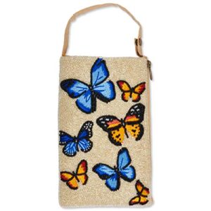 bamboo trading company butterflies cell phone or club bag with a separate, secure side zip pocket for cash and credit cards, 7-inch height, multicolor