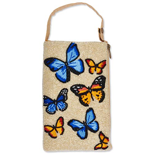 Bamboo Trading Company Butterflies Cell Phone or Club Bag with a separate, secure side zip pocket for cash and credit cards, 7-inch Height, Multicolor