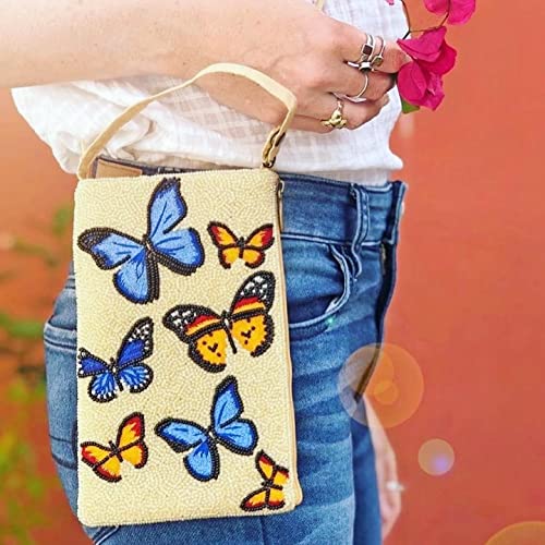 Bamboo Trading Company Butterflies Cell Phone or Club Bag with a separate, secure side zip pocket for cash and credit cards, 7-inch Height, Multicolor