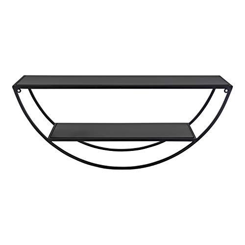 Kate and Laurel Tancill Modern Wall Shelf, 26 x 11, Black, Chic Two-Tier Half-Circle Shelf for Wall