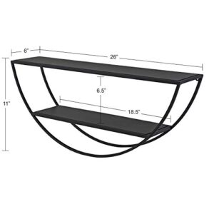 Kate and Laurel Tancill Modern Wall Shelf, 26 x 11, Black, Chic Two-Tier Half-Circle Shelf for Wall