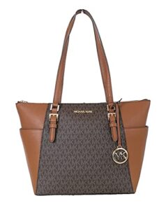 michael kors charlotte signature large top zip tote – brown