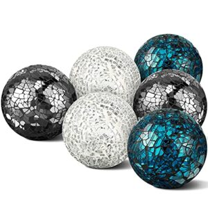 mosaic glass orbs mosaic sphere glass globe decorative orbs centerpiece balls decorative glass balls for bowls vases dining table centerpiece decor (sliver, turquoise, black,6 pieces)