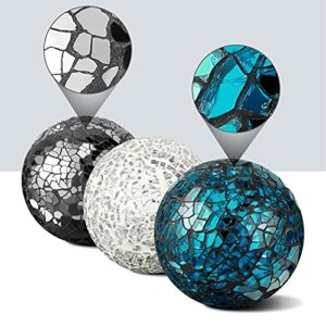 Mosaic Glass Orbs Mosaic Sphere Glass Globe Decorative Orbs Centerpiece Balls Decorative Glass Balls for Bowls Vases Dining Table Centerpiece Decor (Sliver, Turquoise, Black,6 Pieces)