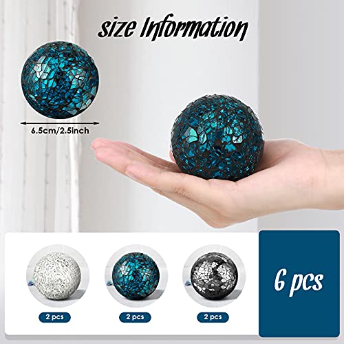 Mosaic Glass Orbs Mosaic Sphere Glass Globe Decorative Orbs Centerpiece Balls Decorative Glass Balls for Bowls Vases Dining Table Centerpiece Decor (Sliver, Turquoise, Black,6 Pieces)