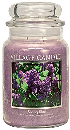 Village Candle Spring Lilac, Large Glass Apothecary Jar Scented Candle, 21.25 oz, Purple