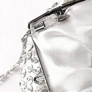 Women Beaded Sequin Design Flowers Evening Wedding Clutch Handbag Purse Vintage Beaded Embroidery Crossbody Evening Bag (Silver)