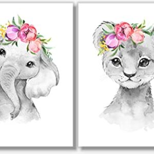 Safari Animals Wall Art Prints - Nursery Decor - Set of 4 - Zoo Animal Pictures - Unframed - (8x10)