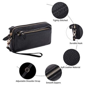 SMITH SURSEE Genuine Leather Clutch Wallet for Women Triple Zip Small Crossbody Bag Designer Wristlet Purses with Shoulder