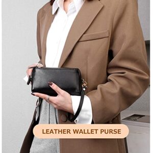 SMITH SURSEE Genuine Leather Clutch Wallet for Women Triple Zip Small Crossbody Bag Designer Wristlet Purses with Shoulder