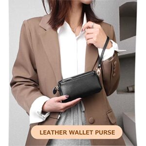 SMITH SURSEE Genuine Leather Clutch Wallet for Women Triple Zip Small Crossbody Bag Designer Wristlet Purses with Shoulder