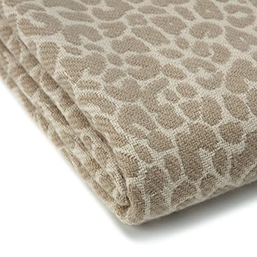 Chanasya Super Soft Leopard Print Acrylic Throw Blanket with Tassels - Lightweight Modern and Shabby Chic Woven Blanket for Bed, Sofa, Chair, Living Room, and Bedroom Decor (50x65 Inches) Beige