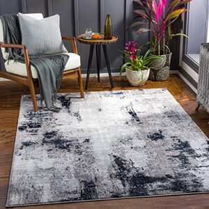 artistic weavers houda modern abstract area rug, 5’3″ x 7’3″, silver/charcoal
