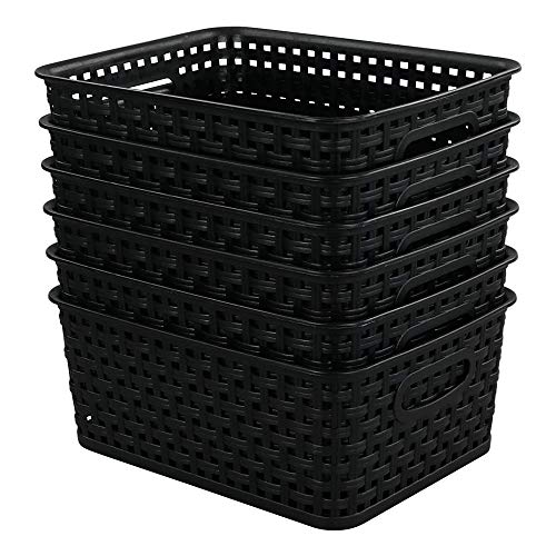 Yarebest 6-Pack Black Plastic Weave Basket, Small Cupboard Basket