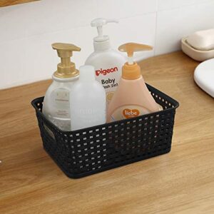 Yarebest 6-Pack Black Plastic Weave Basket, Small Cupboard Basket