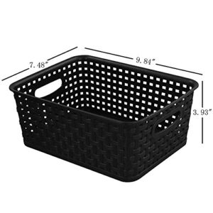 Yarebest 6-Pack Black Plastic Weave Basket, Small Cupboard Basket