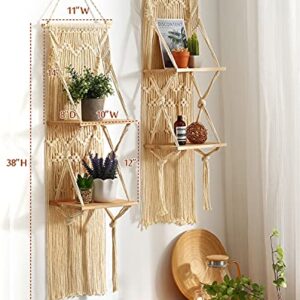 MAKEONEWO Macrame Wall Hanging Shelf Set of 2 Macrame Shelves Handmade Decorative Floating Boho Shelf-Plant Shelf Display Rack to Organize and Decor for Living Room, Bedroom, Bathroom (10" W/2 Tier)